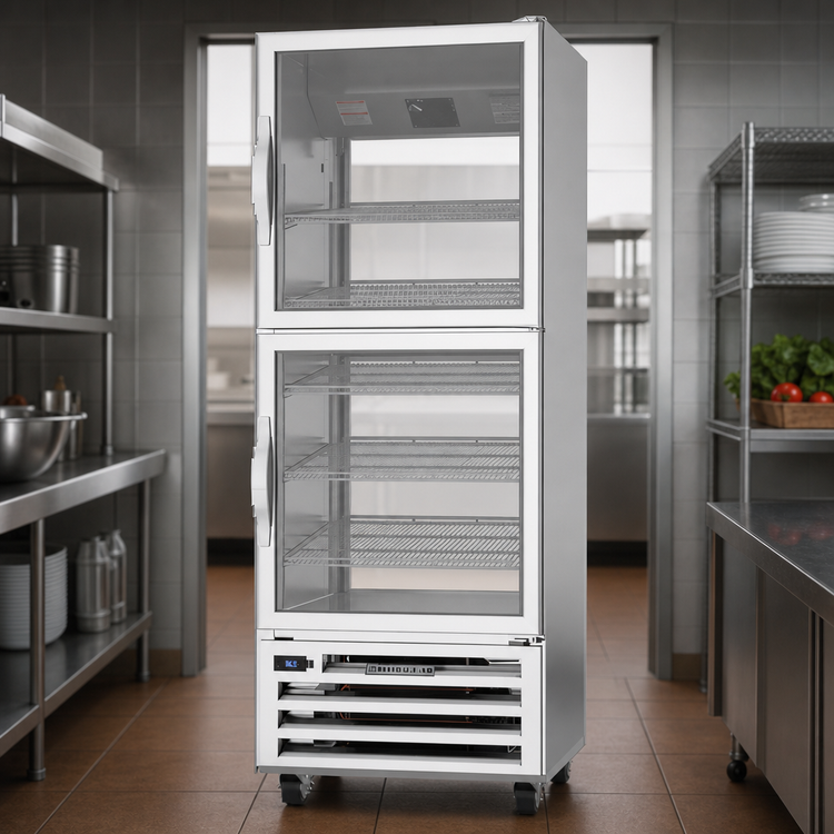 Product image #3 for Beverage-Air RID18HC-HG Pass-Thru Reach-In Refrigerator, 18.38 Cu. Ft., 4 Half-Glass Hinged Doors, Bottom-Mount Self-Contained
