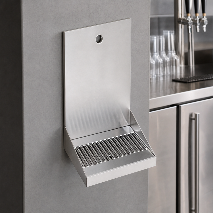 Product image #3 for Micro Matic Wall-Mount Stainless Steel Drip Tray Trough with 1 Faucet Hole and 1/2 in. NPT Drain