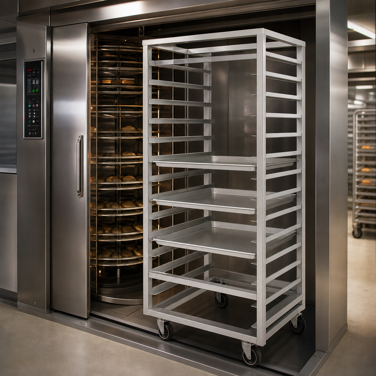 Product image #3 for Channel Double Section Stainless Steel Side-Load Bun Pan Oven Rack, 60 Pan Capacity