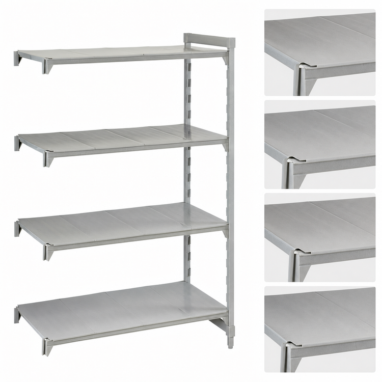 Product image #4 for Cambro Camshelving Premium 4-Shelf Solid Stationary Add-On Unit, 18 x 42 x 64 Inches, Speckled Gray