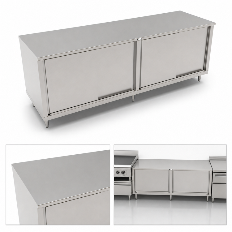 Product image #3 for John Boos 108 x 30 Inch Cabinet Base Work Table with Sliding Doors