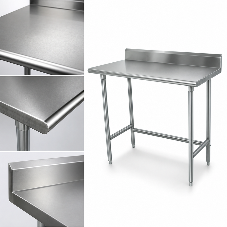 Product image #3 for Advance Tabco Special Value 72" x 24" 16-Gauge 430 Stainless Steel Work Table with 5" Backsplash and Open Galvanized Base