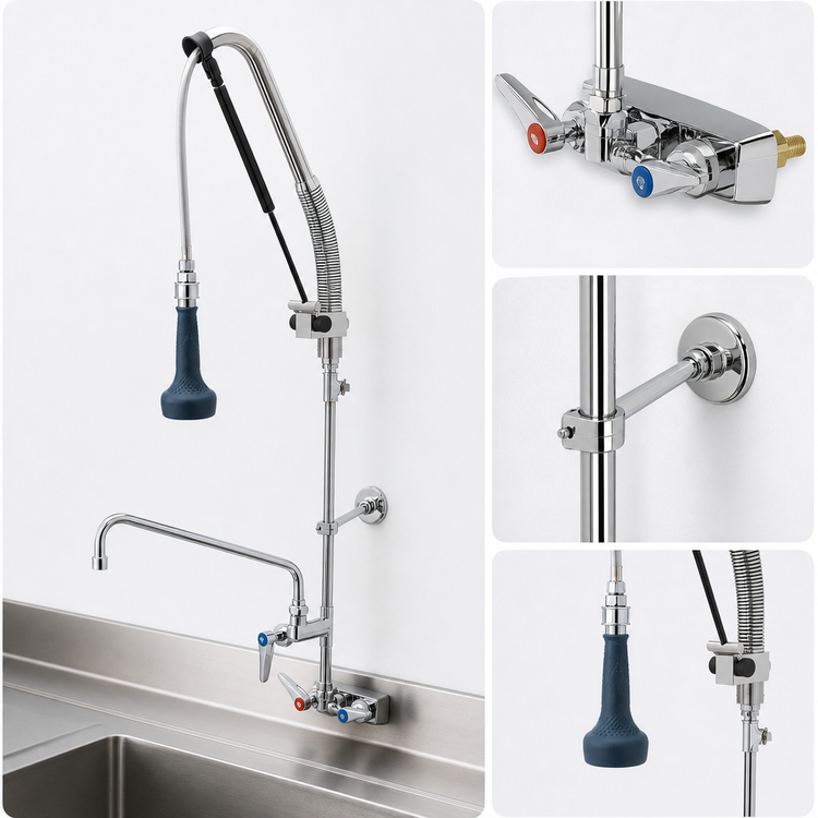 Product image #3 for EverSteel Wall-Mount Workboard Pull-Down Pre-Rinse Unit with Add-On Faucet, 12-Inch Swing Nozzle, 4-Inch Centers