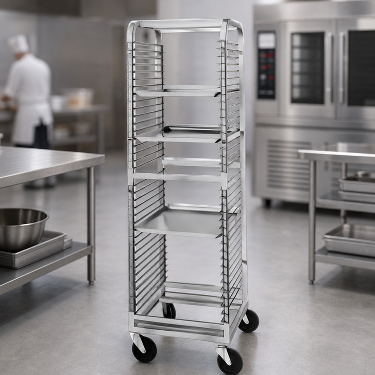 Product image #3 for Channel Manufacturing Stainless Steel End-Load Wire Pan Slide Bun Pan Rack with 5-Inch Casters, 33-Pan Capacity