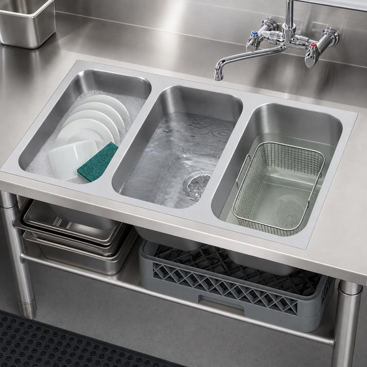 Product image #3 for Vollrath Three-Compartment Weld-In / Undermount Sink, 20 Gauge Stainless Steel, 14" x 9" x 9-3/4" Deep