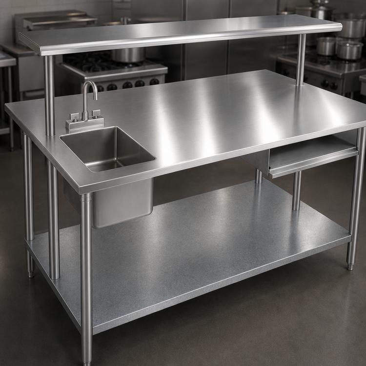 Product image #3 for Advance Tabco 108-Inch x 48-Inch Flat Top Work Table with 304 Stainless Steel Top and Galvanized Undershelf