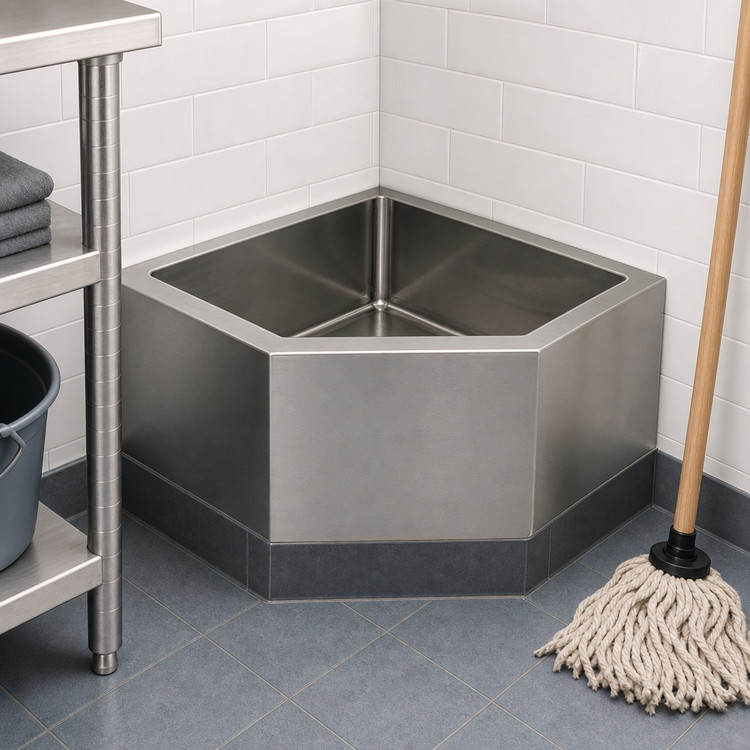 Product image #3 for Eagle Group Corner Floor-Mounted Mop Sink with Flush Edge, 24" x 24" x 8" Bowl