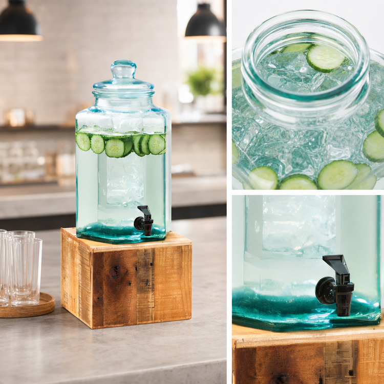 Product image #3 for Madera Single 2-Gallon Glass Beverage Dispenser with Rustic Pine Base
