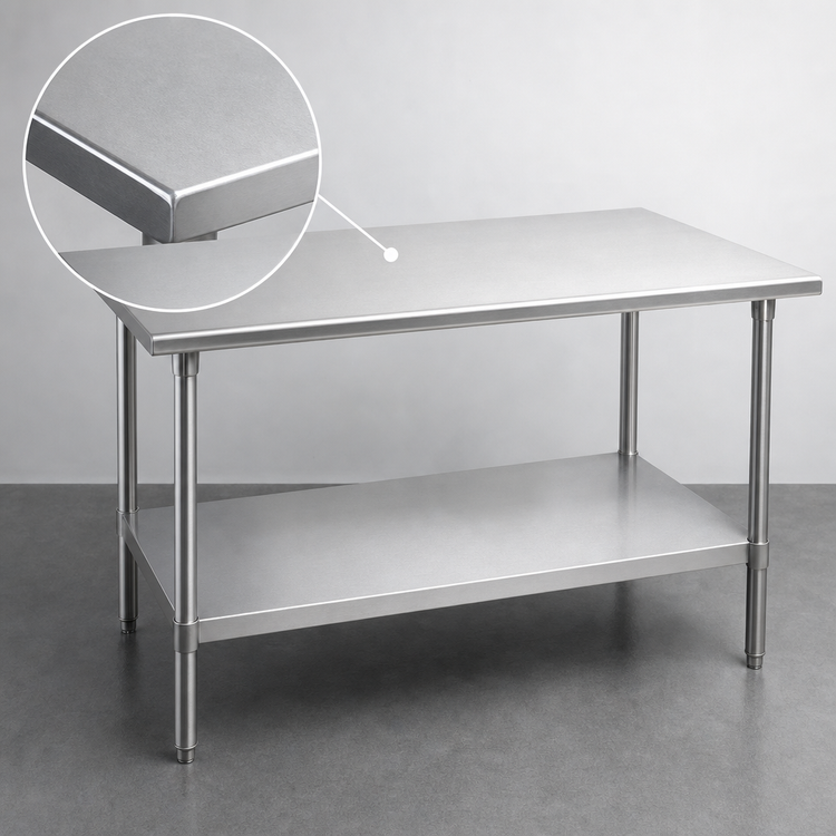 Product image #3 for Advance Tabco 120"W x 36"D 16-Gauge 304 Stainless Steel Work Table with Adjustable Undershelf