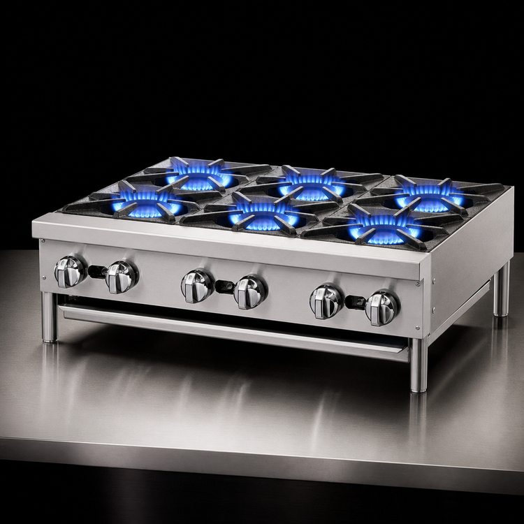 Product image #3 for Supreme 36-Inch Commercial Countertop Gas Hot Plate with 6 Open Burners, 165,000 BTU