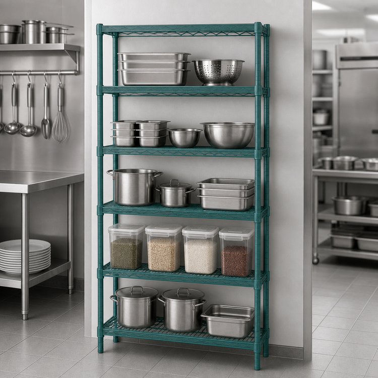 Product image #3 for EagleGard 5-Tier Add-On Wire Shelving Unit, 42W x 18D x 86H, Blue-Green Hybrid Epoxy Finish
