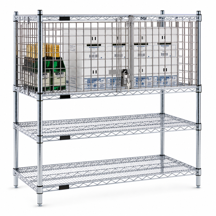 Product image #3 for 36 Inch W x 24 Inch D Chrome Security Enclosure Kit with Hinged Doors for Wire Shelving