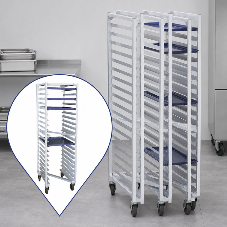 Product image #3 for New Age Full-Height Open-Sided Mobile Z-Type Nesting Aluminum Sheet Pan Rack, 12-Pan Capacity