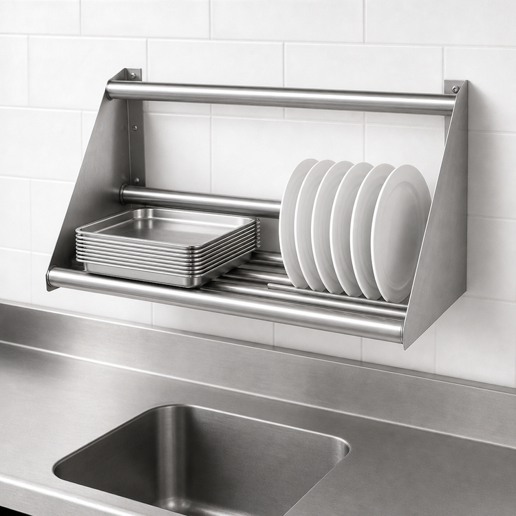 Product image #3 for Eagle Group 84-Inch Wall-Mounted Tubular Dishtable Rack Shelf, 304 Stainless Steel, Knock-Down