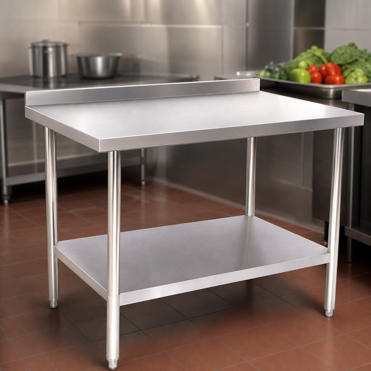 Product image #3 for Klinger's Trading ABST3014 14-Inch x 30-Inch Stainless Steel Filler Work Table with 2-Inch Backsplash and Undershelf