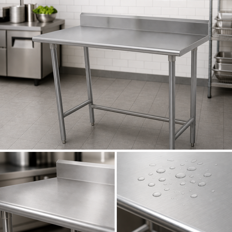 Product image #3 for Advance Tabco Special Value Series 48" x 30" 16-Gauge 304 Stainless Steel Open Base Work Table with 5" Backsplash