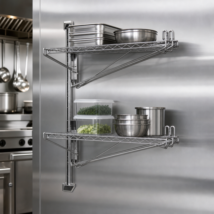Product image #3 for Eagle Group Prepackaged Adjustable Post Wire Wall Mount Mid Unit for 14-Inch Deep Shelves, Chrome, 33-Inch High