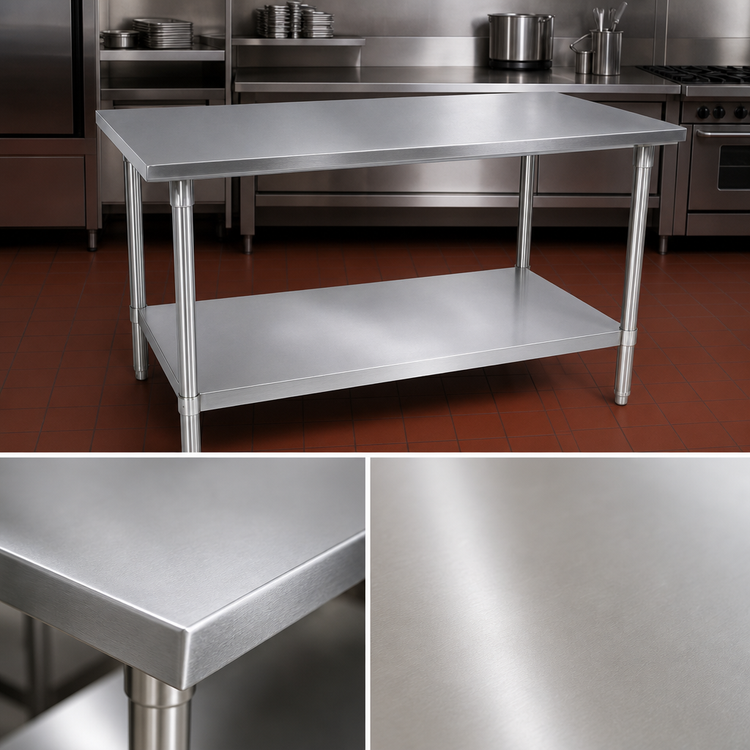 Product image #3 for John Boos Stallion 108-Inch x 24-Inch 16-Gauge Stainless Steel Flat Top Work Table with Safety Edge and Adjustable Undershelf