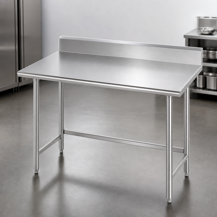 Product image #3 for Advance Tabco 144" x 36" 16 Gauge 304 Stainless Steel Open Base Work Table with 5" Backsplash