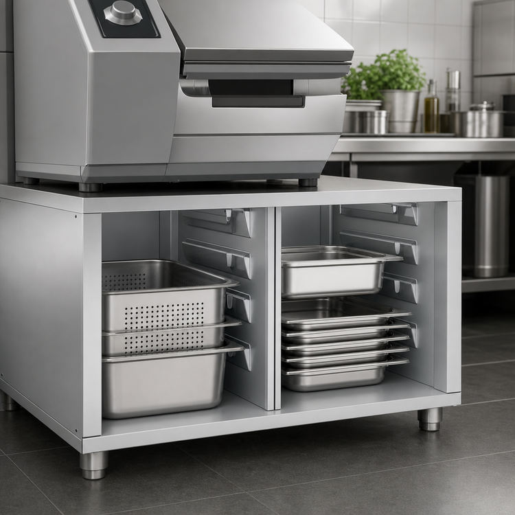 Product image #3 for RATIONAL Open-Front Storage Cabinet for iVario L Base, 2 Compartments, Stainless Steel