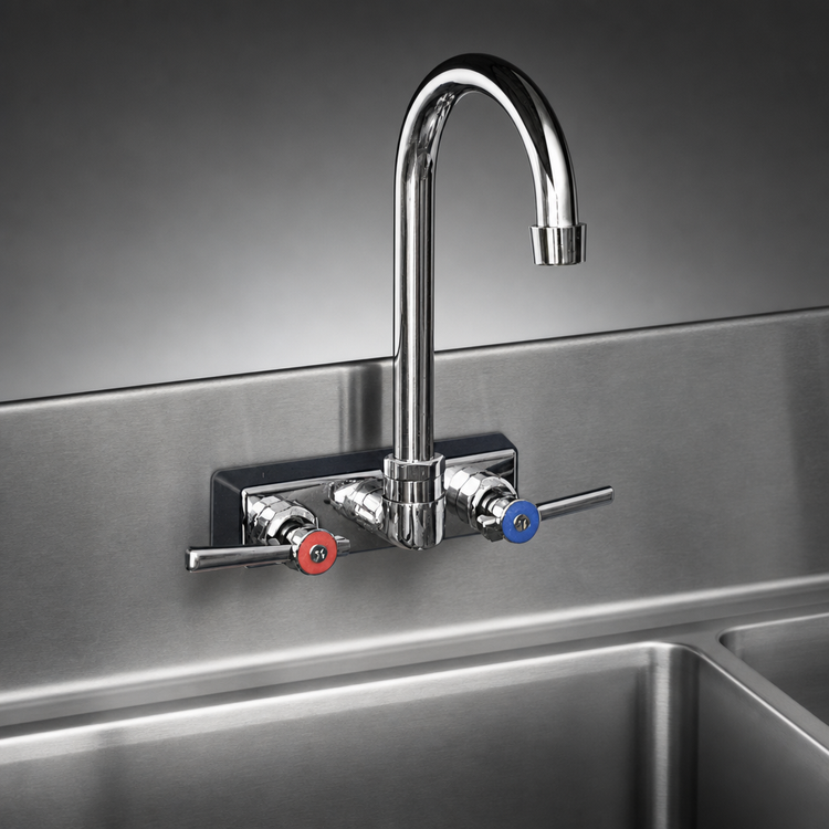 Product image #3 for BK Resources Evolution Series 4-Inch Centers Splash Mount Stainless Steel Gooseneck Faucet