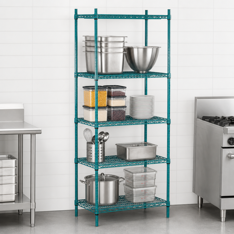 Product image #3 for Advance Tabco Special Value Series 42 x 24 x 74-Inch 4-Shelf Stationary Wire Shelving Unit, Green Epoxy Finish