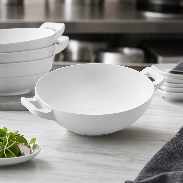 Product image #4 for American Metalcraft 82 oz White Round Melamine Bowl with Handles, 9-3/4 Inch Diameter
