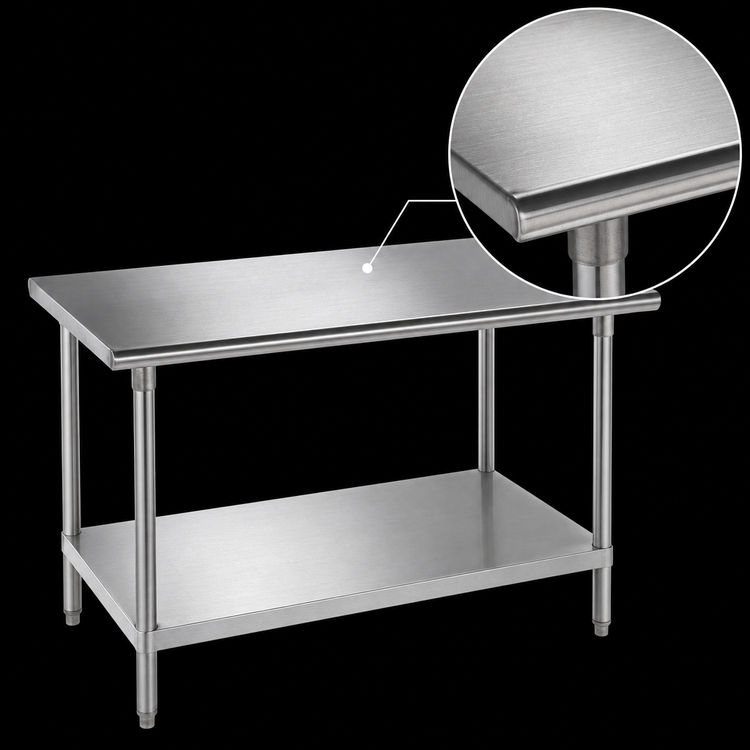 Product image #3 for Advance Tabco 120-Inch x 30-Inch 16-Gauge 430 Stainless Steel Work Table with Adjustable Undershelf