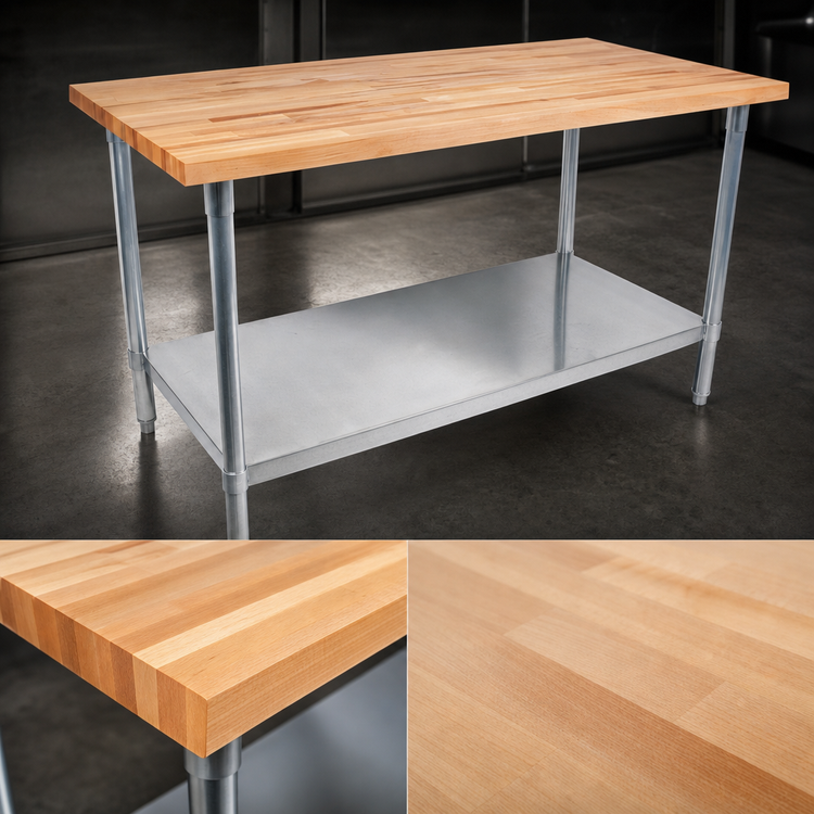 Product image #3 for John Boos TNS10A 84 x 30 Inches Wood Top Work Table with Stainless Steel Base and Adjustable Undershelf