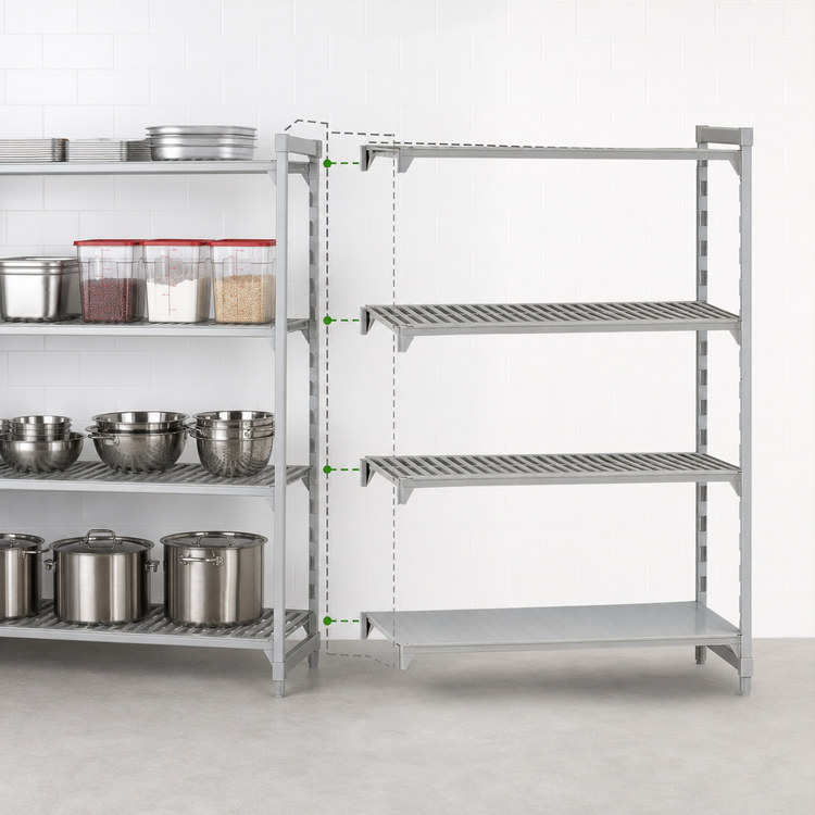 Product image #4 for Cambro Camshelving Premium 4-Shelf Vented and Solid Add-On Polymer Shelving Unit, 18 x 72 x 72 Inches