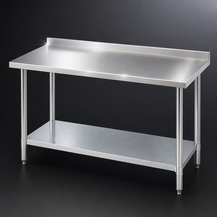 Product image #3 for Turbo Air 60-Inch x 24-Inch 304 Stainless Steel Work Table with 1-1/2-Inch Rear Up-Turn and Galvanized Undershelf