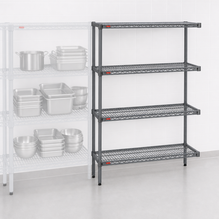 Product image #3 for Eagle Group Valu-Master 4-Tier Add-On Wire Shelving Unit, 60W x 18D x 74H, Pewter Gray Epoxy
