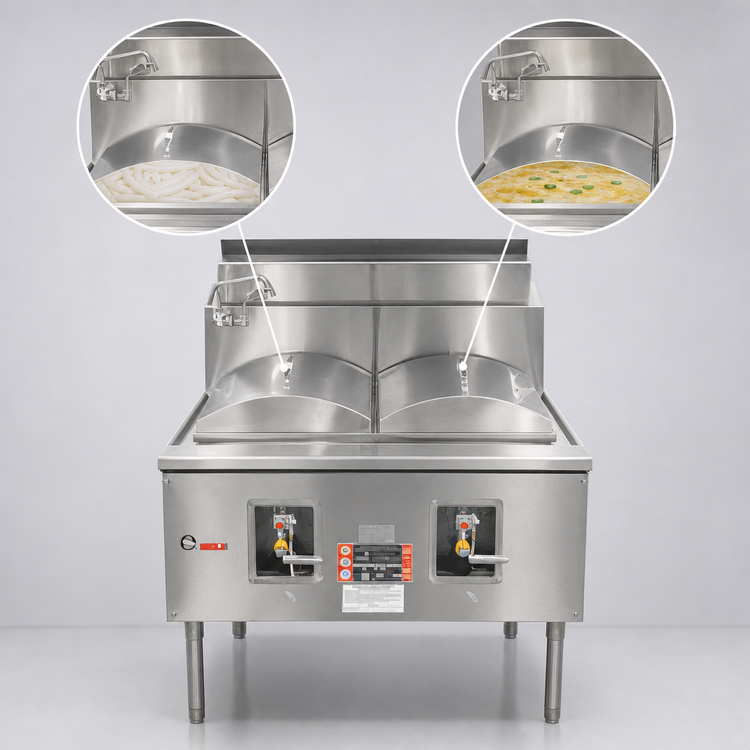 Product image #3 for Town Equipment CF-2 Gas Cheung Fun Noodle Range, 2-Section, Stainless Steel Deck, Open Base