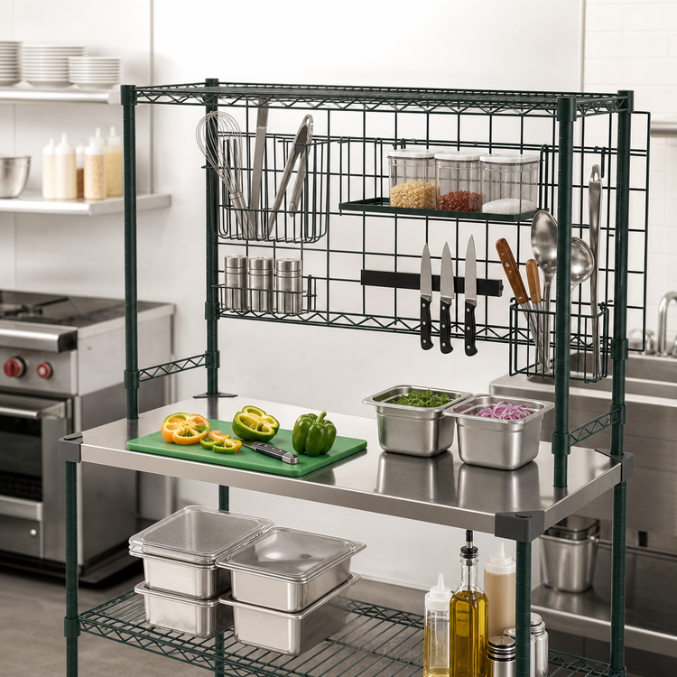 Product image #3 for Metro SmartWall All-in-One Stainless Steel Prep Station with Mounted Grid and Accessories, 48 x 18 Inches