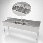 Thumbnail image #4 for Perlick Corporation Top Shelf TSF96M3-DB 3-Compartment Underbar Stainless Steel Sink with Left & Right Drainboards, 6" Backsplash, 96"W x 24"D