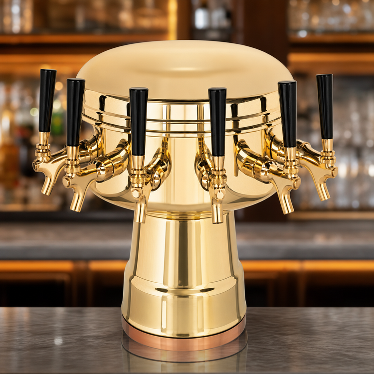 Product image #3 for Micro Matic Mushroom Countertop Air-Cooled 6-Faucet Polished Brass Draft Beer Tower