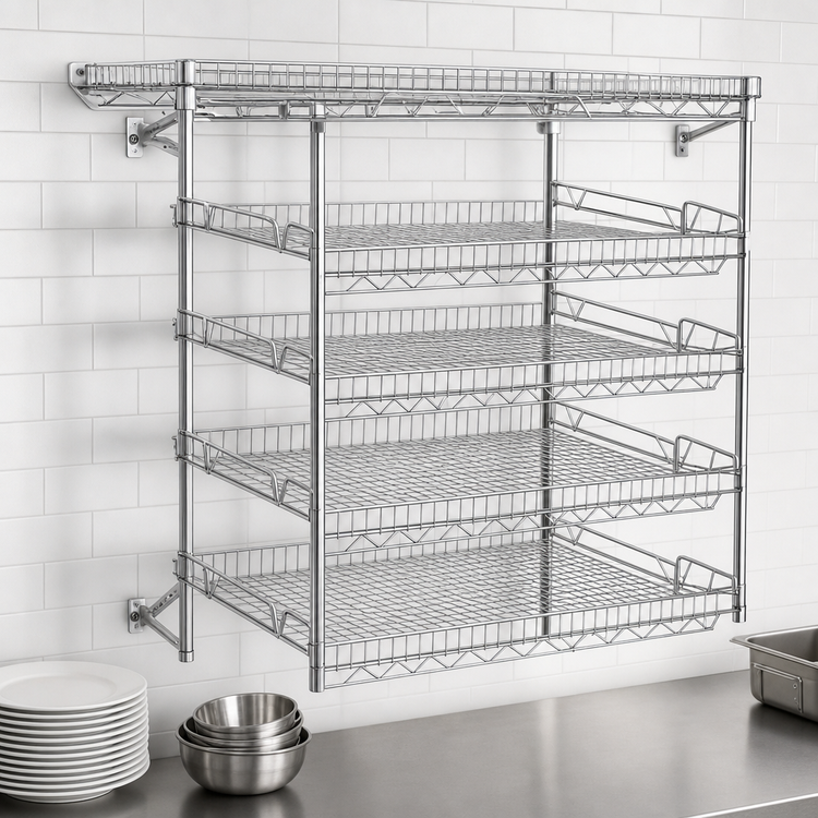 Product image #3 for Eagle Group QuadTruss 5-Tier Piggyback Wall-Mounted Wire Shelf Kit, 24 x 18 Inches, Chrome