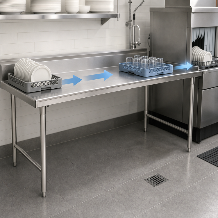 Product image #3 for Straight Clean Dish Table with 16/304 Stainless Steel Top, 96 x 30 Inches, Left-to-Right Operation