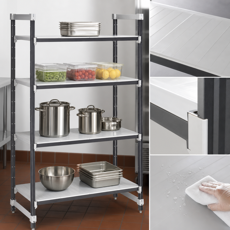 Product image #3 for Cambro Camshelving Elements XTRA 4-Tier Solid Stationary Starter Polymer Shelving Unit, 21 x 60 x 64 Inches