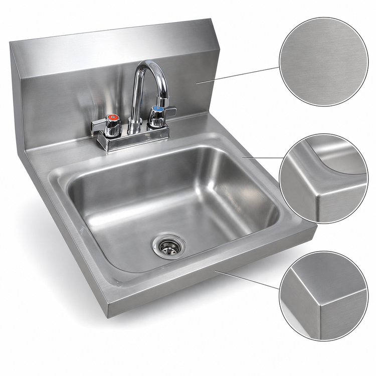 Product image #3 for BK Resources 14" x 10" Wall-Mounted 304 Stainless Steel Hand Sink Package with Lead-Free Deck-Mount Faucet