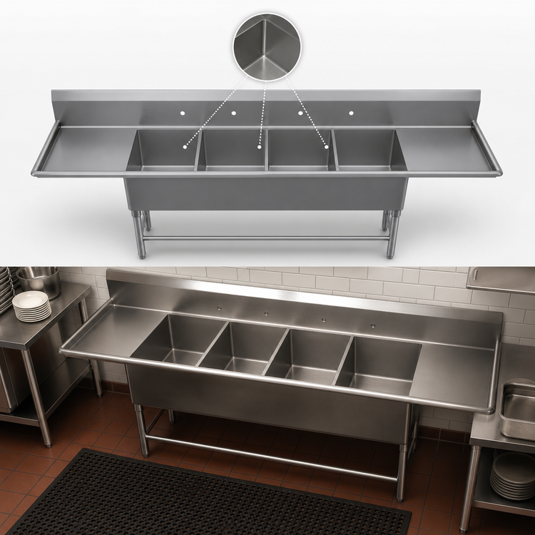 Product image #3 for John Boos Pro-Bowl 4-Compartment Sink with Left and Right Drainboards