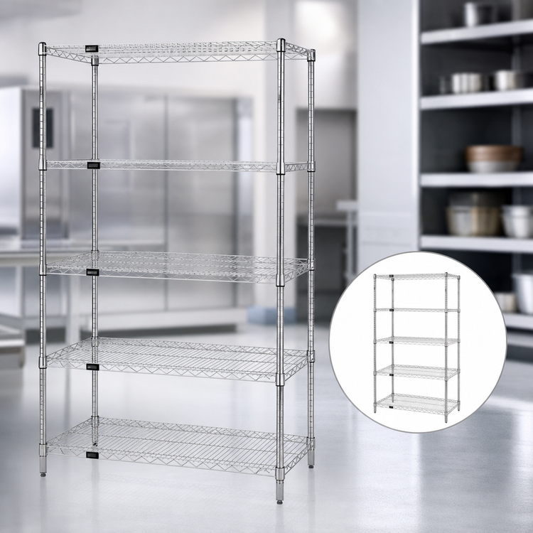 Product image #3 for Quantum 48 in. W x 12 in. D x 54 in. H Stationary Chrome Plated Wire Shelving Starter Kit with 5 Shelves