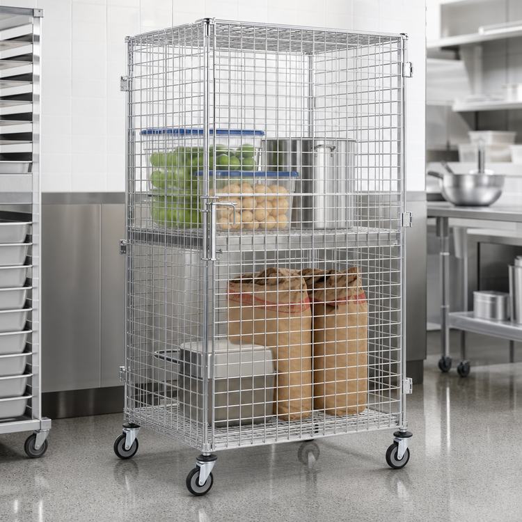 Product image #3 for Eagle Group QuadTruss Mobile Security Cage with 2" x 2" Mesh Panels, Chrome-Plated, 33-1/4" x 33-1/4" x 69"