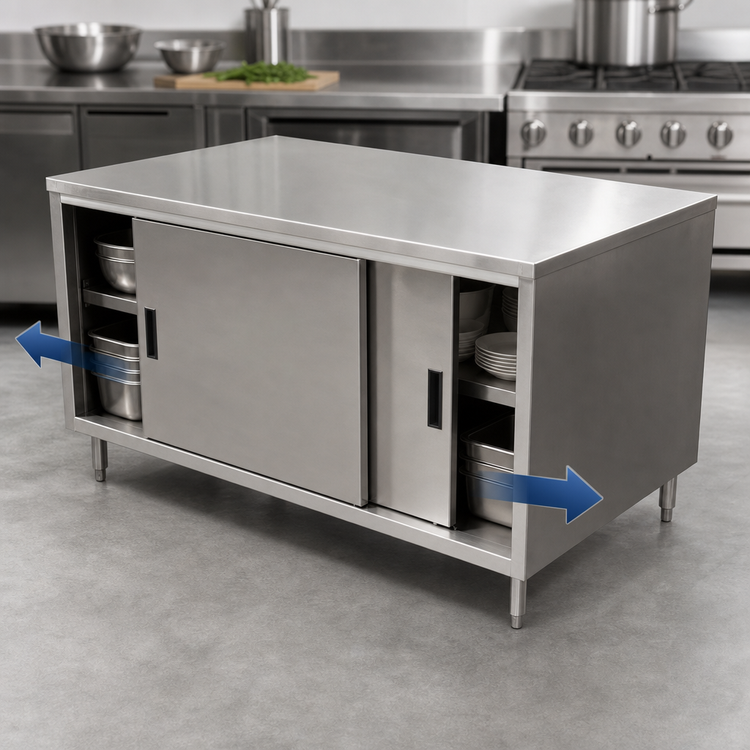 Product image #3 for BK Resources Dual Access Stainless Steel Chef Table with Sliding Doors, 36 x 30 Inches
