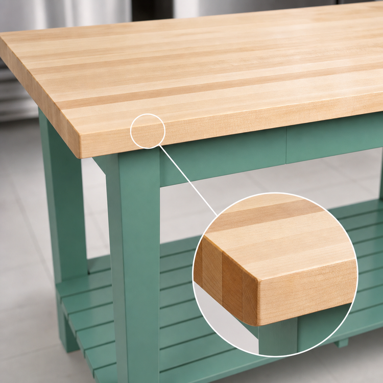 Product image #4 for John Boos Classic Country Wood Top Work Table, 48 x 36 Inches, 1-1/2 Inch Thick Edge Grain Maple Top, Painted Wood Base