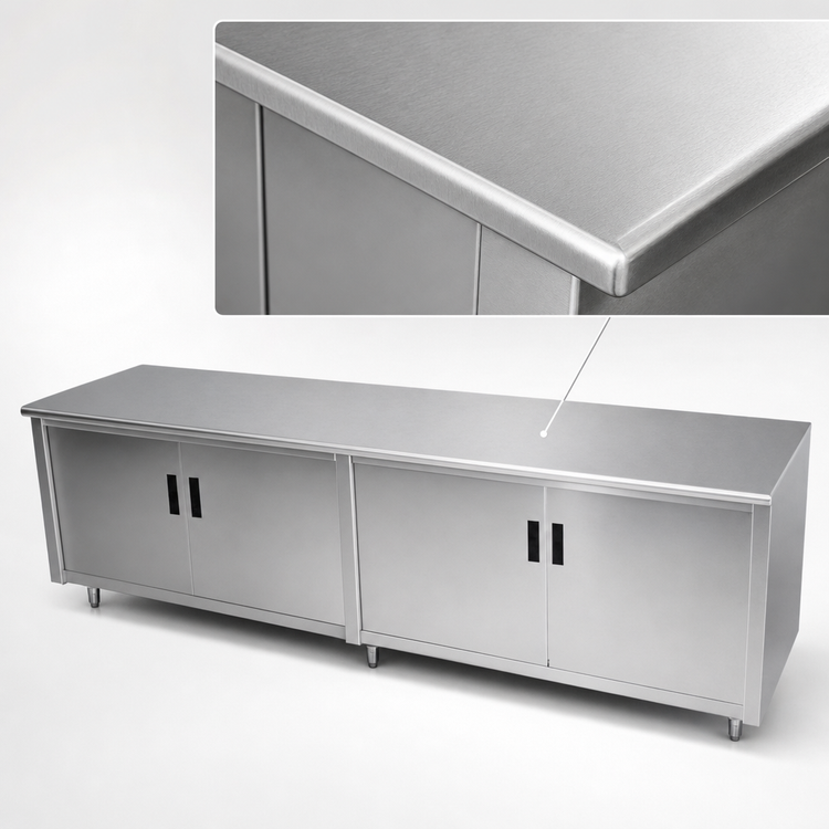 Product image #3 for Advance Tabco 72 x 24 Inch 14-Gauge 304 Stainless Steel Enclosed Cabinet Base Work Table with Mid-Shelf and Hinged Doors