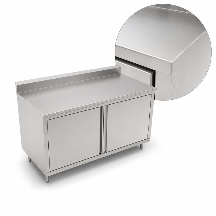 Product image #3 for John Boos 84-Inch x 30-Inch Enclosed Work Table with Hinged Doors, 14-Gauge Stainless Steel Top and 5-Inch Backsplash