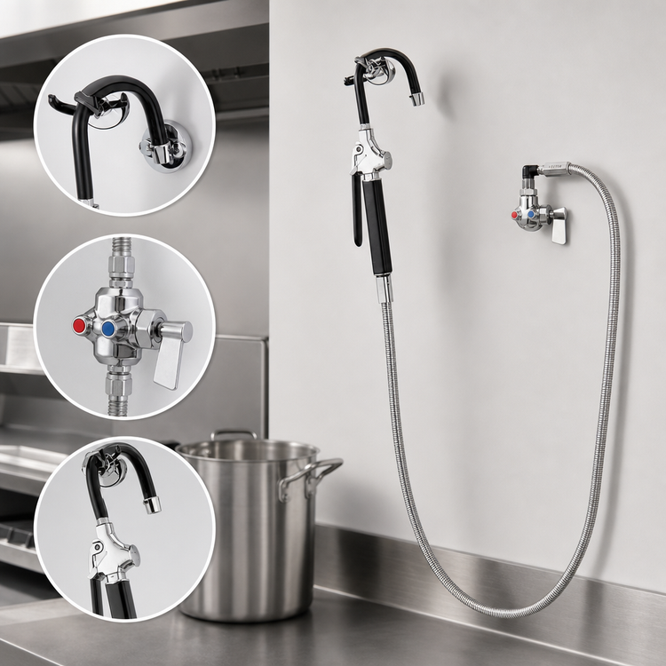 Product image #3 for Fisher Hose-Style Wall-Mount Pot Filler Faucet with 60-Inch Hose, Wall Hook, and 360-Degree Swivel