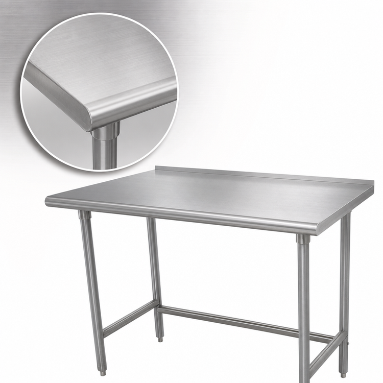 Product image #3 for Advance Tabco 72-Inch x 24-Inch 16-Gauge 430 Stainless Steel Work Table with 1-1/2-Inch Rear Up-Turn and Galvanized Open Base