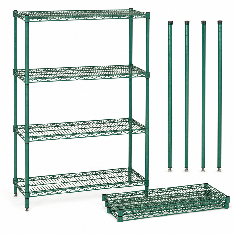 Product image #3 for Quantum 30"W x 14"D x 54"H Stationary Wire Shelving Starter Kit, 4 Shelves, Green Epoxy Antimicrobial Finish